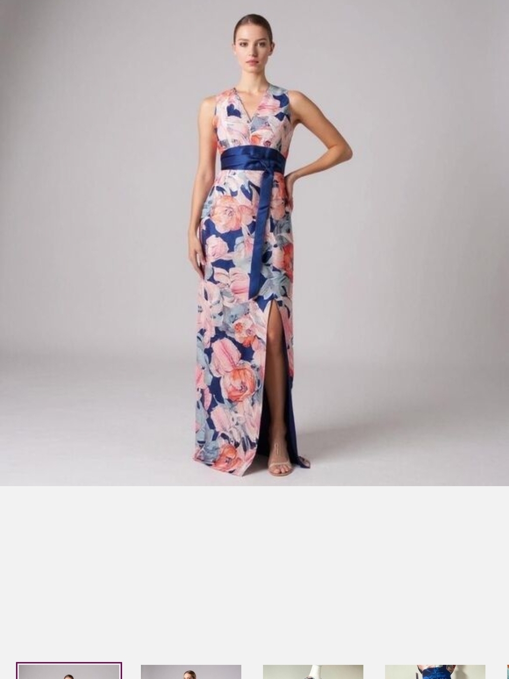 Kay Unger Pink and Navy Floral Wrap Maxi Dress